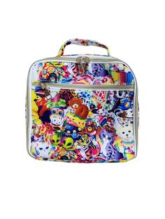 Brighten lunchtime with our Throw Back Animals & Rainbows Lunch Box. Featuring a vibrant Lisa Frank-inspired print with playful animals and rainbows, this lunch box is both stylish and functional. Perfect for school or outings, it keeps food fresh and organized. Ideal for kids who love colorful, nostalgic designs. Shop now for this fun and durable lunch box! Features of Our Throw Back Animals & Rainbows Lunch Box Perfect size for adults or kids. Lined. Front pocket. INCLUDES: Lunch Box AVAILABIL Cheap Multicolor Fun Lunch Box, Playful Multicolor Lunch Box For Playtime, Playful Multicolor Lunch Box For Daycare, Back To School Multicolor Lunch Box, Multicolor Rectangular Lunch Bag, Multicolor Rectangular Lunch Box, Cute Multicolor Lunch Box For Everyday Use, Multicolor Rectangular Lunch Box For Playtime, Playful Back To School Lunch Box