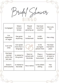 the bridal shower game is shown in black and white