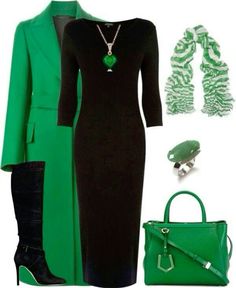 Black And Green Outfit, Green Outfit Ideas, Black Outfit Ideas, Chique Outfits, فستان سهرة, Green Outfit, Moda Vintage, Looks Chic, Complete Outfits