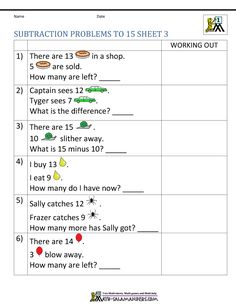 worksheet for subtraction problems to help students learn how to use them