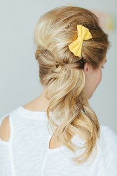 beautiful updo with yellow bow // photo by TheWhyWeLove.com Wedding Hair And Makeup, Bride Hairstyles, Hair Hairstyles, Gorgeous Hair, Bridesmaid Hair, Pretty Hairstyles, Up Hairstyles