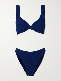 Hunza G's 'Juno' bikini is cut from the brand's signature seersucker, which was made globally famous by Julia Roberts in Pretty Woman. Locally made and dyed in the UK, it has a twist-front top and classic briefs. Textured Beachwear Swimwear For Beach Season, Blue Textured Swimwear For Swimming, Textured Beachwear Swimwear For Vacation, Fitted Textured Blue Swimwear, Blue Textured Fitted Swimwear, Textured Blue Swimwear For Pool, Blue Textured Swimwear For Pool, Textured Blue Beachwear Swimwear, Blue Textured Beachwear Swimwear