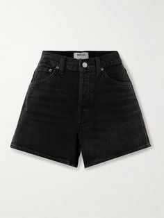 AGOLDE's 'Parker Long' shorts look just as cool as vintage styles, but are expertly cut 'Clean' so that they fit really well. Made from denim, this pair comfortably hugs your waist and feels roomier at the hem. The subtle distressing gives them a love-worn feel.  For a shorter inseam, shop the 'Parker Vintage Cutoff' style. Black Short Jeans, Black Short Pants, Clothes Polyvore, Jean Parker, Thrift Inspiration, Gfx Resources, Long Jean Shorts, Distressed Shorts, Grey Leggings