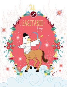 the zodiac sign sagitaro is on top of a horse with an arrow in its mouth