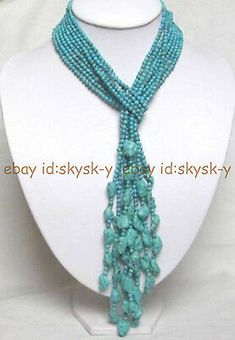 New Long Beautiful 4 Strands Natural 4mm Turquoise Necklace 50 Inch | eBay Long Beaded Necklaces, Monogram Necklace Gold, Jewlery Necklace, Beads Craft Jewelry, Diy Jewelry Necklace, Antique Wedding Rings, Beaded Necklace Diy, Jewelry Making Necklace, Handmade Jewelry Necklace