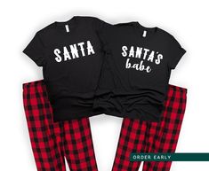 two matching christmas pajamas with santa and i put out for santa