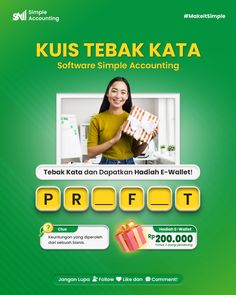 an advertisement for the software company, kus tebak kata showing a woman holding