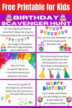 birthday scavenger printables for kids