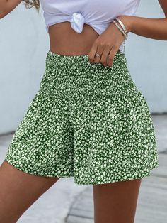 Floral Shirred waist with Wide Leg Shorts Beachy Shorts, High Waisted Floral Shorts, Summer Items, Wide Leg Shorts, Women Bottoms, Sorority Recruitment, Evening Dresses Short, Blue And White Style, Women Shorts