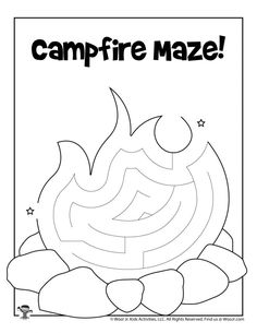 a coloring page with the words campfire maze