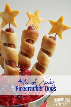 the fourth of july firecracker dogs are made with homemade heart and star shaped pretzels