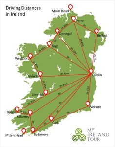 a map showing the locations of driving distances in ireland and where you can see it