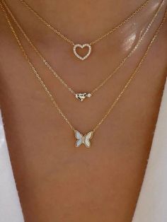 Inexpensive Jewelry, Preppy Jewelry, Pretty Jewelry Necklaces, Butterfly Heart, Jewelry Accessories Ideas, Girly Accessories, Fancy Jewellery, Pretty Necklaces, Layered Jewelry