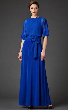 Bateau Bell Half Sleeve A-line Pleated Chiffon Long Dress With Sash Elegant A-line Chiffon Dress, Elegant A-line Maxi Dress With Tie Waist, Blue A-line Chiffon Evening Dress, Cocktail A-line Chiffon Maxi Dress, Formal A-line Maxi Dress With Tie Waist, Elegant Chiffon Belted Dresses, Elegant Belted Chiffon Dresses, Chiffon Belted Dress For Party, Elegant Georgette Bridesmaid Dresses