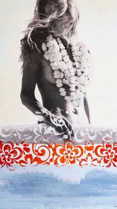 a painting of a woman with flowers on her back