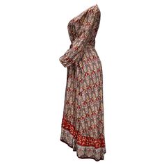 Fall Paisley Print V-neck Maxi Dress, Fall Bohemian Boho Dress For Vacation, Bohemian Fall Vacation Dresses, Fall Bohemian Vacation Dresses, Fall Vacation Bohemian Dresses, Hippie V-neck Dresses For Fall, Bohemian Floral Print Long Sleeve Dress For Spring, Hippie V-neck Fall Dress, Bohemian Long Sleeve Floral Dress For Spring