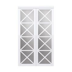 an image of a white double door with diamond pattern on the glass and side panels