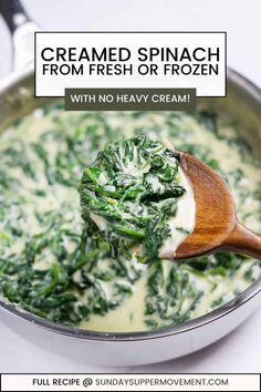 creamed spinach from fresh or frozen with no heavy cream in a skillet