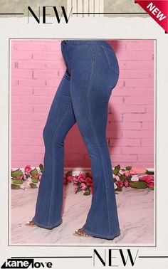 Deep Blue Fashion Casual Solid Plus Size High Waist Jeans Blue Stretch High-waisted Flare Jeans, Trendy Blue Flare Bottoms, Trendy Blue Flared Bottoms, Waist Jeans, Blue Fashion, Deep Blue, High Waist Jeans, Fashion Casual, Casual Fashion