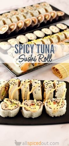 Spicy Canned Tuna Sushi Roll Canned Tuna Sushi, Spicy Canned Tuna, Instant Pot Sushi Rice, Sriracha Mayo Sauce, Easy Tuna Salad, Sliced Vegetables