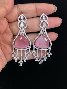 Light weight diamond look alike earrings Ad Earrings, Kundan Earrings, Cz Earrings, Finger Rings, Fancy Sarees, Antique Earrings, American Diamond, Look Alike, Pendant Set