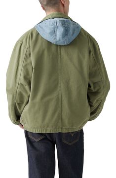 Well-faded cotton fabric furthers the easy-wearing feel of a jacket that's topped with a soft hood and sized with a slouchy, exceptionally comfortable fit. Front zip closure with snap storm placket Spread collar; drawstring hood Elastic cuffs with adjustable snap closures Front flap-patch pockets; coin pocket Elastic waist Lined 100% cotton Machine wash, tumble dry Imported Solid Color Cotton Hooded Jacket With Pockets, Winter Cotton Utility Jacket For Streetwear, Winter Cotton Utility Jacket With Relaxed Fit, Relaxed Fit Cotton Utility Jacket For Winter, Winter Relaxed Fit Cotton Utility Jacket, Urban Cotton Utility Jacket For Winter, Hooded Outerwear With Pockets And Relaxed Fit, Spring Cotton Windbreaker For Outdoor, Hooded Cotton Utility Jacket For Streetwear