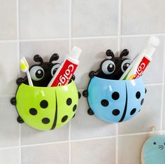 Cartoon Ladybug Cute Plastic Sucker Toothbrush Holder Suction Hook Cup Stand Features: 100% brand new and high quality. Creative appearance, ladybug insect shape, vivid and lovely. Both a toothbrush holder, also a lovely decoration. Sucker type design, directly stick on the wall. Strong suction cup, not easy to fall off. The surface of tile, smooth mirror and the metal can be used. Suits for kitchen, bathroom, hotal and so on.   Tips: Please install toothbrush holder on the smooth surface of til Ladybug Cartoon, Sikat Gigi, Toothbrush And Toothpaste Holder, Bad Set, Toothbrush Holders, Toothpaste Holder, Bathroom Toothbrush Holder, Toothbrush Toothpaste, Toothpaste Dispenser