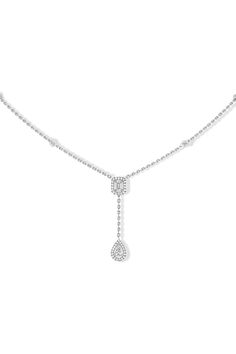 MESSIKA-My Twin Tie Necklace-WHITE GOLD Elegant Diamond Lariat Necklaces, Formal Lariat Necklace With Single Cut Diamonds, Elegant White Gold Lariat Necklace With Brilliant Cut, Elegant White Gold Drop Necklaces, Elegant Cubic Zirconia Lariat Necklace For Formal Occasions, Elegant Single Cut Diamond Lariat Necklace, Elegant Lariat Necklace With Single Cut Diamonds, White Gold Clavicle Chain Lariat Necklace For Formal Events, Elegant Lariat Diamond Necklace With Accents