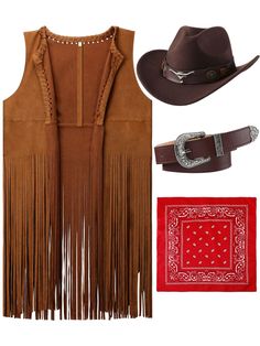 PRICES MAY VARY. Western Cowboy Costume: the cowgirl outfit includes a long vest, a western cowboy hat, a women's cowgirl belt and a paisley bandana, altogether 4 pieces, the nice combination can meet your Halloween and western party dress up needs Size Details: the hippie vest has 2 sizes; Size L has a bust of 40.2 inches/ 102 cm, a garment length of 17.3 inches, a tassel length of 22.8 inches and a total length of 40.2 inches; Size XL has a bust of 42.5 inches, a garment length of 18.9 inches, Western Party Dress, Traje Cowgirl, Cowboy Costume, Western Costumes, Paisley Bandana, Cowgirl Costume, Western Cowboy Hats, Paisley Scarves, Faux Suede Fabric