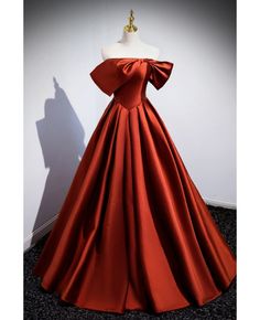 Get 10% off now! Buy simple red satin long off the shoulder evening gown dress  at cheap price online. Free stable shipping and pro custom service since 2009. Luxury Satin Gown For Red Carpet, Luxury Silk Ball Gown For Evening, Cheap Red Satin Dresses, Red Ball Gown Dresses Satin, Red Satin Dress For Prom Season Banquet, Red Satin Dress For Banquet During Prom Season, Red Satin Finish Evening Dress For Prom, Elegant Red Satin Ball Gown, Satin Off-shoulder Gown For Prom Season