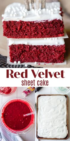 red velvet sheet cake with white frosting and sprinkles on the top