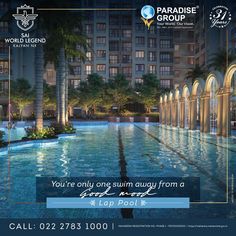 an advertisement for paradise group swimming pool