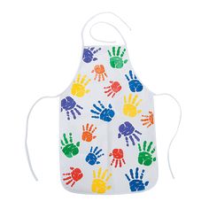 a child's apron with handprints on the front and back of it