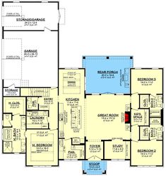 House Plans One Story Open Floor Plan, 3 Master Bedrooms House Plans, European Floor Plans, Transitional Floor Plans, Dream Country Home, American House Style, Country Cottage House, Country Cottage House Plans, 3 Bedroom Floor Plan