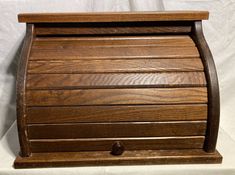 Vintage Wood Bread Box.     Brown.         Top: 17 1/2" L x 6 1/2" W.          Bottom: 17 1/2" L x 12" W.               Height: 12 1/4" H. Natural Wood Box with Pressed Particle Board Back. 11 lbs Condition is Pre-Owned.    Shipped with USPS Package / Fedex. Thrift Wishlist, Decorating Above Kitchen Cabinets, Vintage Bread Boxes, Above Kitchen Cabinets, Bread Loaf, Bread Box, Brown Top, Wood Box