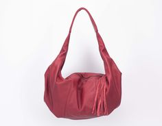 "This Mini Kallia hobo bag was made using Italian soft deep red pebbled cow leather. It is lined with grey patterned cotton fabric. For those who prefer smaller purses to carry this is the mini version of the Kallia bag.Small enough to go everywhere while casual and big for everyday's stuff.You can even pair it with a matching cosmetic case, or customize one and have everything you need always at hand and tidy http://etsy.me/SpsWkT FEATURES Pleats on both sides Long leather zipper pulls 1 Intern Soft Leather Hobo Bag, Soft Leather Purse, Large Hobo Bag, Large Leather Bag, Everyday Purse, Suede Handbags, Women Crossbody Bag, Hobo Purse, Brown Leather Bag