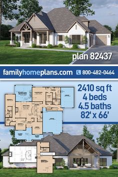 two story house plan with 4 beds and 2 baths