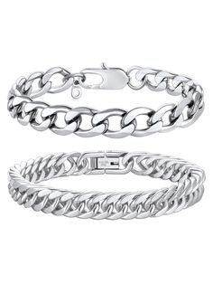 PRICES MAY VARY. 【Men Bracelet Set】Include 2pcs cuban chain bracelet. 【Mens Stainless Steel Bracelet】Crafted from stainless steel, these bracelets are durable, ideal for daily wear. Chain Length: 7.48 inches; Chain bracelet width: 3MM and 9MM 【Fashion-forward Design】These versatile accessories can be worn individually or stacked together for a more impactful look, making it suitable for various occasions - from casual outings to formal events. 【Perfect Gift Idea】A great gift for a loved one, fri Silver Metal Cuban Link Bracelet As Gift, Stainless Steel Cuban Link Bracelet Gift, Silver Stainless Steel Cuban Link Bracelet, Cuban Link Stainless Steel Bracelet With Adjustable Chain, Silver Cuban Link Bracelet For Streetwear, Finding Style, Mens Bracelet Set, Cuban Chain Bracelet, Men Chain