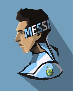 an image of a man with the word messi on his face in low polygonics