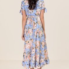 Nwt Never Worn, Bought From Francesca's Size S - 34.75" Length From Shoulder To Hem - 34" Bust - 26" Waist - Measured From A Size Small - Self: 100% Polyester - Hand Wash - Imported Https://Www.Francescas.Com/Product/Victoria-Ruffle-Floral-Wrap-Dress.Do Spring Blue Maxi Dress With Tie Waist, Blue Maxi Dress With Tie Waist For Spring, Light Blue Floral Print Maxi Dress With Short Sleeves, Blue Spring Midi Dress With Tie Waist, Floral Wrap Dress, Floral Wraps, Wrap Dress Floral, Wrap Dress, Colorful Dresses