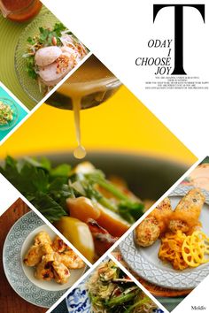 the cover of today's choose joy magazine, featuring images of food and drinks