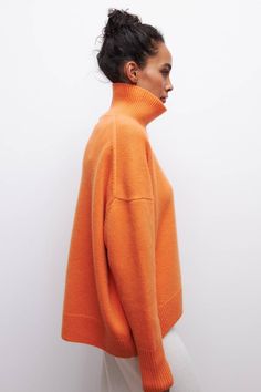 Solid color loose turtleneck sweater Leather Halter Dress, Loose Turtleneck Sweater, Knit Two Piece Set, Butterfly Sleeve Dress, Pull Oversize, Women Sweaters Winter, Cardigan Sweater Coat, Winter Pullover, Orange Sweaters