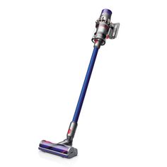 a blue and red vacuum cleaner on a white background