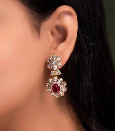 Natural Ruby & Polki Diamond Earring, Dangle Drop Earring, Polki Jewelry, Wedding Polki Earring, Handmade Earring, Wedding Wear Earring Manufacture Country : India * Customization always available for Ring size, metal selection and any type of center stones changes, etc.... * If you want to make your own idea of Jewelry we can do it. Material : 925 Sterling Silver Main Stone : Ruby Secondary Gemstone : Polki, Diamond Gemstone Color :   Gemstone Shape : As Seen In A Picture Weight : 29.84 gm * Shipment will dispatch within maximum 2-3 Days of Order done * Some Special customization can take more Time * UPS, DHL, FEDEX OR ARAMEX Will be available for Delivery Elegant Pearl Drop Danglers For Reception, Hand Set Teardrop Bridal Earrings In Fine Jewelry Style, Hand Set Teardrop Bridal Earrings Fine Jewelry, Teardrop Diamond Single Earring For Wedding, Single Teardrop Diamond Earring For Wedding, Wedding Teardrop Diamond Single Earring, Elegant Round Chandelier Earrings For Reception, Elegant Danglers For Reception, Hand Set Drop Earrings For Bridal Fine Jewelry