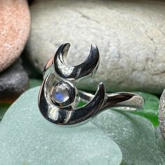 TAKE AN ADDITIONAL 20% OFF THE ALREADY REDUCED SALE PRICE - ADDITIONAL 20% IS DEDUCTED AT CHECKOUT with code SAVE20 A unique design of a double mystical crescent moon accented with bright authentic gemstone of your choice - a delicate and feminine ring in solid sterling silver. Ring face is approximately 1/2" x 1/2" Sizes 5-10 - open ring design allows for size flexibility and comfort!