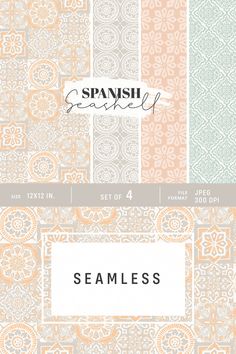 an assortment of seamless patterns in pastel colors with the words spanish sealed