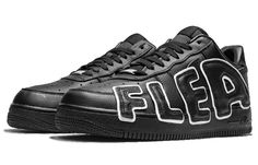 Nike teams up with LA-based streetwear brand Cactus Plant Flea Market for a special edition Air Force 1 Low Premium. The shoe features a stealthy monochromatic finish on the all-leather upper. In a nod to the Nike Air More Uptempo, ‘AIR’ is superimposed on the lateral side panel of the right shoe, each letter framed in reflective detailing for added visibility. ‘FLEA’ adorns the side of the left shoe in the same oversized style. This collaboration is sure to be a hit among sneakerheads and stree Custom High-top Sneakers With Embossed Logo For Streetwear, High-top Custom Sneakers With Embossed Logo For Streetwear, Nike Sneakers With Embossed Logo For Streetwear, Custom Embroidered Low-top Sneakers For Streetwear, Nike Custom Sneakers With Embossed Logo For Streetwear, Custom Nike Sneakers With Embossed Logo For Streetwear, Custom Black Sneakers With Logo For Streetwear, Black Custom Sneakers With Logo For Streetwear, Black Custom Logo Sneakers For Streetwear