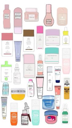 an assortment of skin care products displayed on a white background