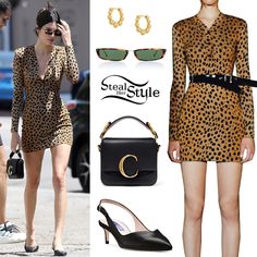 Christopher Kane Resort 2019 (Not available online), Chloe ‘C’ Mini Leather Shoulder Bag ($1,450.00), Linda Farrow Rectangle-Frame Acetate Sunglasses ($645.00), Are You Am I Lyth Hoops (Sold Out) and Stuart Weitzman Edith Pumps ($365.00). Kendall Jenner Sunglasses, Kendall Jenner Clothes, Black Feather Dress, Kylie Jenner Outfits, Red Turtleneck, Kendall Jenner Outfits, Turtleneck Shirt, Jenner Outfits