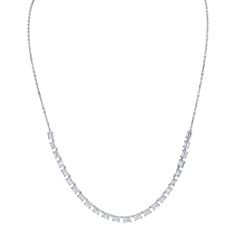 18K White Gold 4.68ctw Emerald Cut Diamond Necklace Luxury Evening Necklace With Baguette Diamonds, Luxury Evening Necklaces With Baguette Diamonds, Luxury Baguette Diamond Necklaces For Evening, Luxury Baguette Diamond Necklaces For Formal Occasions, Luxury Formal Necklaces With Baguette Diamonds, Luxury Formal Baguette Diamond Necklaces, White Gold Baguette Cut Necklace For Evening, White Gold Baguette Cut Necklaces For Evening, Evening Platinum Fine Jewelry Necklaces